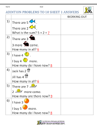 Mixed addition and subtraction (single digit numbers) below are six versions of our grade 1 math worksheet with word problems involving addition and/or subtraction of mostly single digit numbers. 1st Grade Addition Word Problems