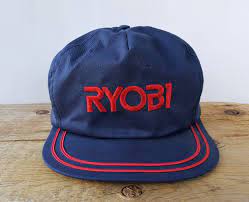 Vintage 80s Ryobi Tools Power Equipment Snapback Hat Original Navy Blue Trucker Red Embroidered Promo Adjustable Cap Victory Group Ballcap Vintage Trucker Hats Snapback Hats Adjustable Cap