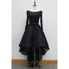 Black A Line Dress With Sleeves Black Lace Round Neck High Low Dresses Long Sleeves A Line Dresses Liked On Polyv Prom Dresses With Sleeves Evening Dresses Vintage Black Lace Evening Dress