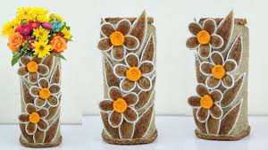 Diy Beautiful Flower Vase Decoration Ideas With Jute Rope Home Decor Burlap Crafts Newspaper Crafts Diy Flower Vases Decoration
