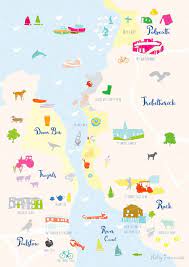 11 the carrick roads, falmouth & truro; Map Of Rock Padstow And Polzeath Cornwall By Holly Francesca Notonthehighstreet Com