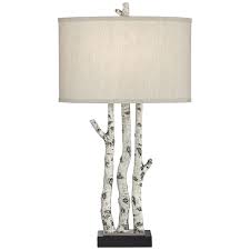 A cool rustic style floor lamp featuring a stem in the form of a withered leafless tree with 2 short broken twigs. Birch Forest Table Lamp Backordered Until 8 25 2021