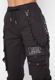 Chain Detail Cargo Pants Black