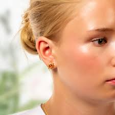 Gold-plated Sun silver earrings with amber