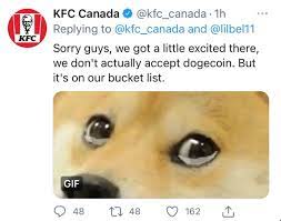Invest in doge doge is highly divisible, so you can buy small amounts to get started. Update Kfc Canada Denies It Accepts Dogecoin