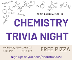 Learn about chemistry on the howstuffworks chemistry channel. Free Radicals Plu At Uw Our Annual Chemistry Trivia Night Is This Monday February 24th From 5 30 7pm In Chb 102 We Welcome Everyone Interested In Chemistry And Biochemistry To Attend The Event
