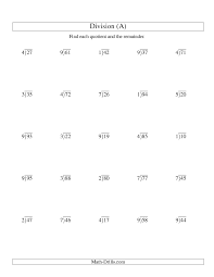 Division Worksheet Long Division One Digit Divisor And A Two Digit Dividend With A Re Division Worksheets Long Division Division With Remainders Worksheet