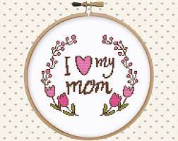 Mocha aida or 28 ct. I Love My Mom Counted Cross Stitch Pattern Pdf Instant Etsy Cross Stitch Patterns Modern Cross Stitch Patterns Cross Stitch