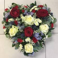 Casket sprays funeral basket green flowers royal icing flowers flower florals floral. Loose Red White Blue Heart Funeral Tribute Buy Online Or Call 0115 940 0033