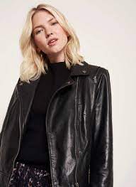 Black Borg Lined Leather Biker Mint Velvet Leather Black Mint Velvet