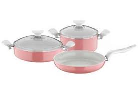 Papilla Teos 5 Parca Emaye Seramik Tencere Ve Tava Seti Pembe Seramik Mutfak Pembe