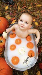 Milk bath photography has quickly become insanely popular. Pin By Kisera On Baby Bathing Baby Milk Bath Baby Bath Baby In Pumpkin