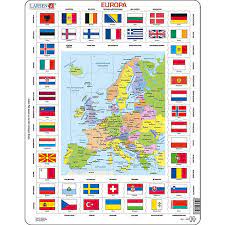Aufgelistet werden die 48 flaggen der in europa liegenden länder (vollständig oder teilweise) sowie die flagge der republik zypern, welche zwar geographisch in asien liegt, politisch und kulturell aber. Rahmen Puzzle 70 Teile 36x28 Cm Europa Lander Flaggen Larsen Mytoys