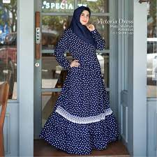 Baju gamis ungu wolfis motif polkadot zh bahan woolpeach sleting depan (busui) karet pinggang belakang tangan kancing +bergo woolpeach. Bk128 Gamis Motif Polkadot Bahan Wolfis Setelan Baju Muslim Wanita Terbaru Victoria Shopee Indonesia