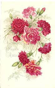 Pink Carnations Vintage French Postcard By Vintagepaperattic 5 99 Floral Prints Art Flower Painting Vintage Flowers