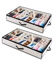 The size is 37w x 13h x 16.5d and comes with a set of two. Amazon Com Woffit Under The Bed Shoe Organizer Fits 12 Pairs Made With Sturdy Breathable Materials Set Of 2 Underbed Storage Solution For Kids Adults Men Women Shoes