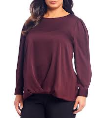 Vince Camuto Plus Size Long Sleeve Hammered Satin Puffed Shoulder Blouse