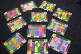 Pin By Cara Gatrell On Primary Arts And Crafts Shape Art Math Art Art Therapy Projects