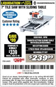 Diamondback 7 In Heavy Duty Wet Tile Saw With Sliding Table For 239 99 In 2020 Sliding Table Harbor Freight Tools Tile Saw