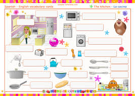 Infografía descargable gratis y actividades online para aprender el vocabulario de los utensilios de la cocina. Vocabulario Cocina Kitchen Imprimir Vocabulario Espanol Ingles Tarjetas