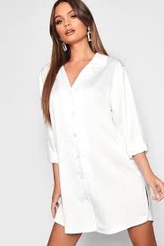 Luxe Satin Oversized Shirt Dress Boohoo In 2020 Shirt Dress White Shirt Dress Oversized Shirt