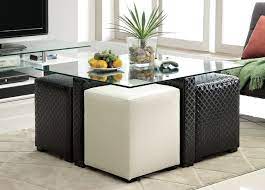 A resting place for your tired feet and a makeshift coffee table. Square Coffee Table With Stools Underneath Home Interior Design Ideas Coffee Table With Stools Coffee Table Design Coffee Table With Seating