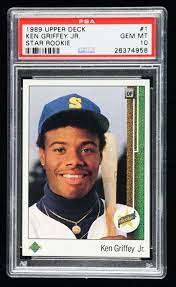 1999 supers ken griffey jr rookie card upper deck blue foil card psa 10 pop 30. Ken Griffey Jr 1989 Upper Deck 1 Rc Psa 10 Pristine Auction