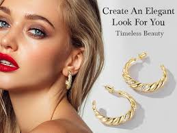 Amazon.com: SANDRA REDD Gold Hoop Earrings for Women 14K Gold Hoop earrings  Chunky Twisted Cubic Zirconia Hoops Earring Croissant Style Hypoallergenic  ...