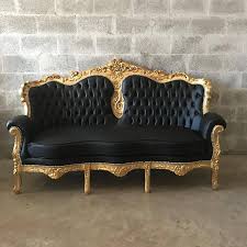Black And Gold Leather Couch Sold Rococo Furniture Gold Sette Tufted Black Leather Etsy Rococo Furniture White Furniture Living Room Antique Furniture