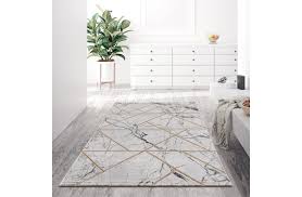 Esszimmer flur diele schlafzimmer wohnzimmer. Teppich Pera Hellgrau Goldene Linien I Magic Floors Kadizi