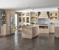 Transitional Kitchen With Beige Cabinets And A Woodgrain Laminate Island Kitchen Remodel Semi Custom Kitchen Cabinets New Kitchen Cabinets