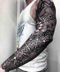 Black and white sleeve tattoo lion @giancarlolucignanotattoo. 70 All Black Tattoos For Men Blackout Design Ideas Geometric Sleeve Tattoo Tattoo Sleeve Men Sleeve Tattoos