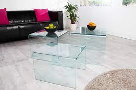 set de 3 tables gigognes en verre transparent coffee table home decor interior
