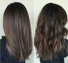 Dark Brunette With Subtle Bayalage Sunkissed Shown Straight And Wavy Balayage Straight Hair Brown Straight Hair Brown Hair Balayage