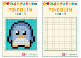 Des nombreux exemples à imprimer gratuitement avec plusieurs niveaux de difficulté : Pixel Art Pingouin Kawaii