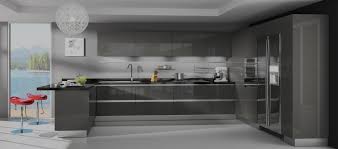 The kitchen has a mix of materials, including stainless steel, enameled cabinets, ceramic tile and black marble. Modern Kitchen Cabinets Max Granite Llc