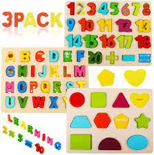 I really like wooden toys for kids. Amazon Com Wooden Puzzles For Toddlers Voamuw Alphabet Number Shape Learning Puzzle For Kids Ages 3 4 5 Montessori Toys Preschool Education Gift Chunky Jigsaw For Boys And Girls Toys Games