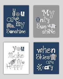 You are my sunshine wall art nursery. Elephant Art You Are My Sunshine Navy Blue And Gray Art Prints Navy Nursery Decor Navy Blue Nursery Wall Art 4 8x10 Prints Only Unframed Not Canvas Buy Online In Samoa At Samoa Desertcart Com