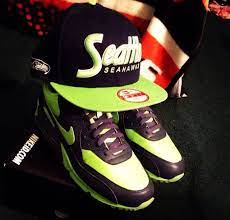 By Far My Favorite Sneaker Hat Combo Custom Nike Id Air Max 90 With Matching Seattle Seahawks Snapback Sport Fashion Sneakers Nike Id