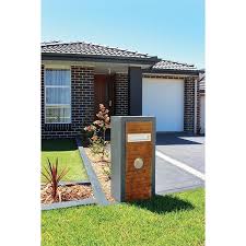 Elite Letterboxes Springfield Stone Charcoal Pillar Letterbox Letter Box Modern Mailbox Front Garden