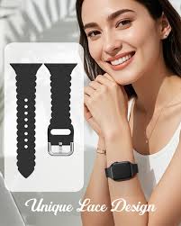 Sunnywoo Lace Silicone Band Compatible with Apple Watch Bands 38mm 40mm  41mm 44mm 42mm 45mm 49mm, Women Soft Sport Strap Wristband Replacement for  iWatch Series Ultra 8 SE 7 6 5 4 3 2 1,Black : Amazon.sg: Electronics