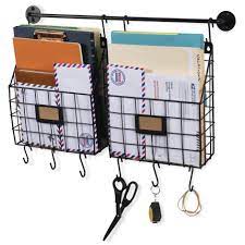 Rita Wire Baskets With Rail And Hooks Black Mail Storage Mail Organizer Wall Wall Storage