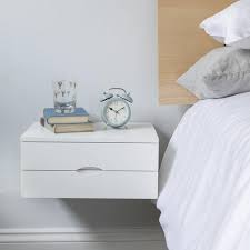 Floating Bedside Table In White With Double Drawers In 2020 Floating Bedside Table Bedside Table Guest Bedroom Decor