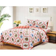 Discover the best seashell bedding for your beach home! Howplumb Full Queen Quilt Set Coastal Starfish Seashell Coverlet Bedspread Coral Blue And Tan