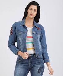 people full sleeve solid womens denim jacket