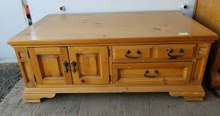 Beveled glass top w curio drawer. Sold 7717 Large Broyhill Wood Coffee Table Jennijunk
