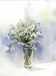 Snowdrops In Vase Floral Watercolor Watercolor Flowers Floral Painting
