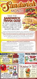 2, submissions for our monday marketplace will only be accepted online. August Is National Sandwich Month Take Our Sandwich Quiz You Could Win Take The Quiz And You Ll Be Entered To Win A 20 Gift Certificate From One Of Our Sponsors Parkway Store Lewistown Mexico Market Mexico Walnut Cheese Nook Mifflin The