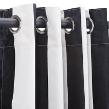 Think 96 curtains with classic stripes or polka dots in the nursery, and ones with a bold checkered design in the reading nook. Cabana Black Grommet Sunbrella Outdoor Curtains