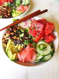 Buddha bowls bijgerecht soep finger food sandwich smoothie bowls slow juices boost drankjes smoothies dranken desserts warme dranken. Vegan Watermelon Poke Bowls Www Homegrownprovisions Com Delicious Vegan Recipes Healthy Recipes Poke Bowl Recipe